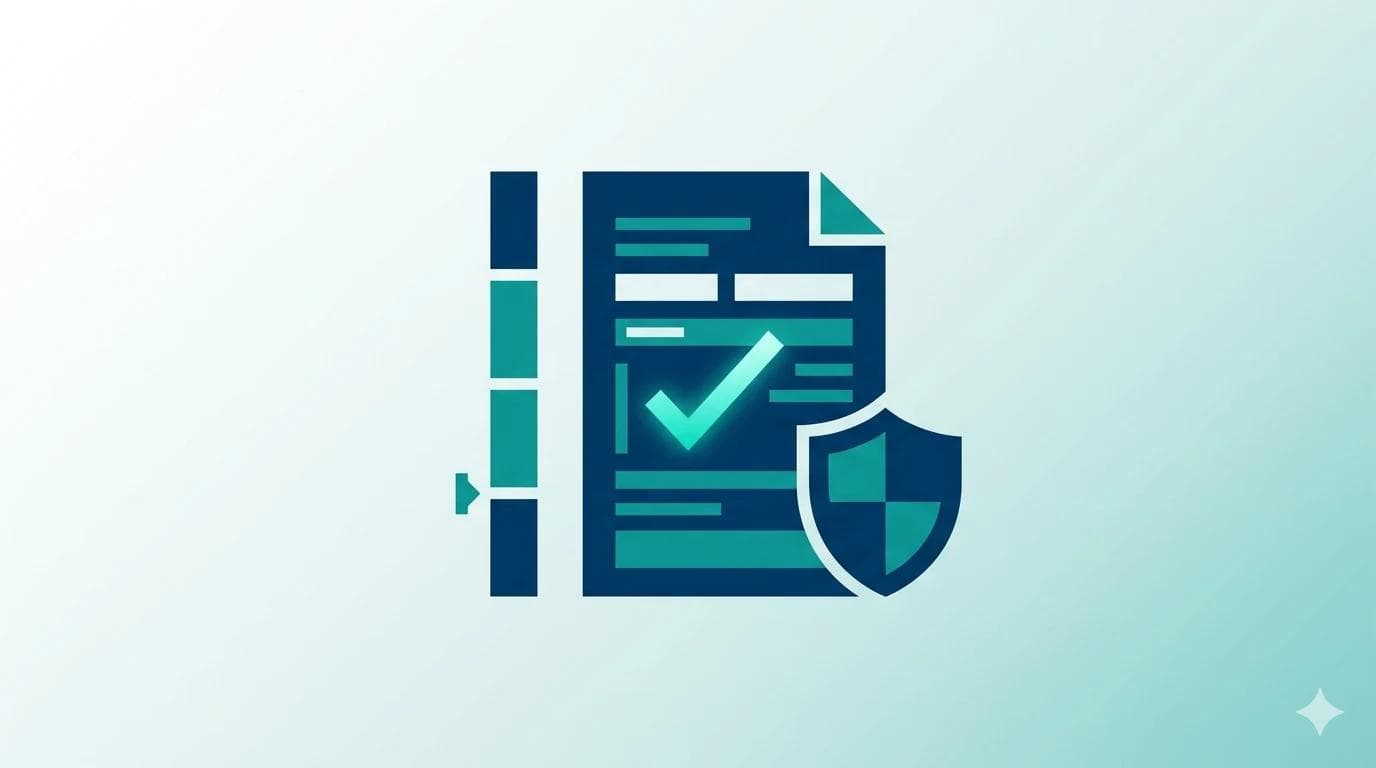 Stylised digital registration form with a checkmark and protective shield in dark blue and teal – symbolising NIS2 registration with the BSI