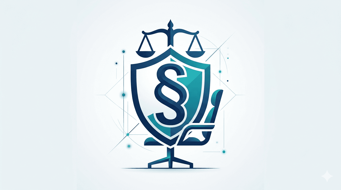 Section symbol on a shield with scales of justice and an executive chair – symbolising personal management liability under §38 BSIG